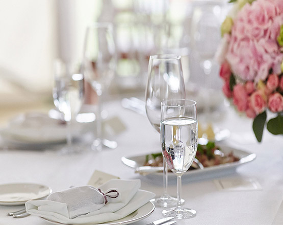 Close-up image of a table on a festive event, party or wedding reception.